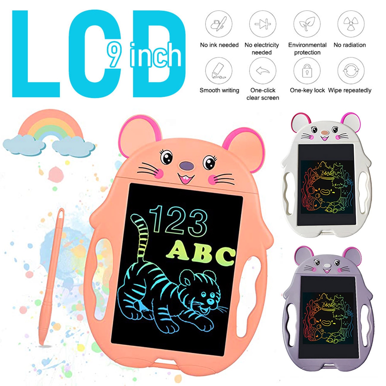 LCD Writing Tablet 9 Inch Toddler Doodle Drawing Board Erasable Reusable Electronic Drawing Pads Educational Learning For Kids