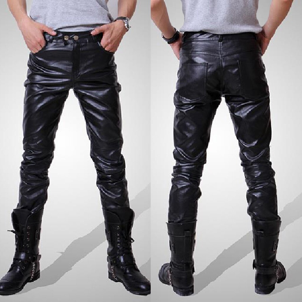 Imitatieleren broek heren broek motor streetwear herfst winter moto biker broek heren slim fit stretchy