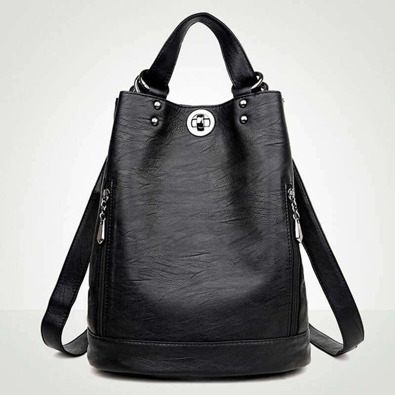 Mode Vrouwen Pu Lederen Rugzak Jeugd Rugzakken Voor Tienermeisjes Vrouwelijke School Schoudertas Rugzak: black