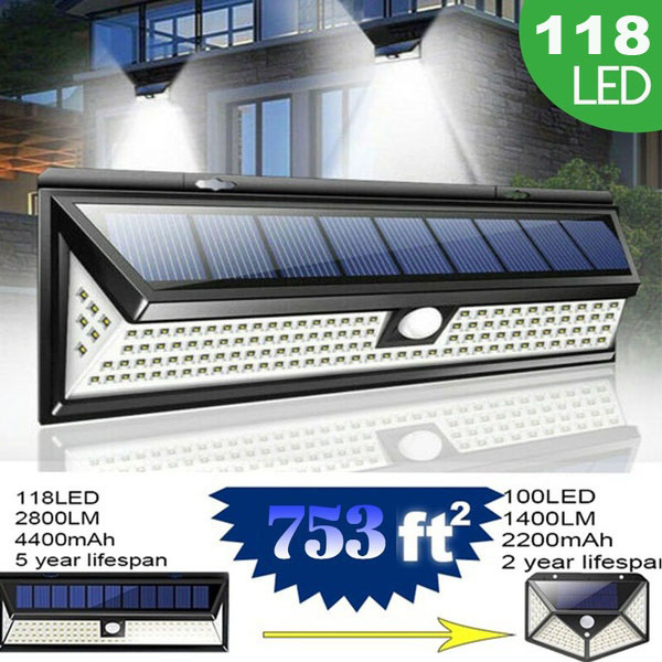 Solar Outdoor Wall Lights Motion Sensor Detector Security Night Lights IP65 Waterproof Wall Lamps for Garden Deck Yard Driveway: 118LED