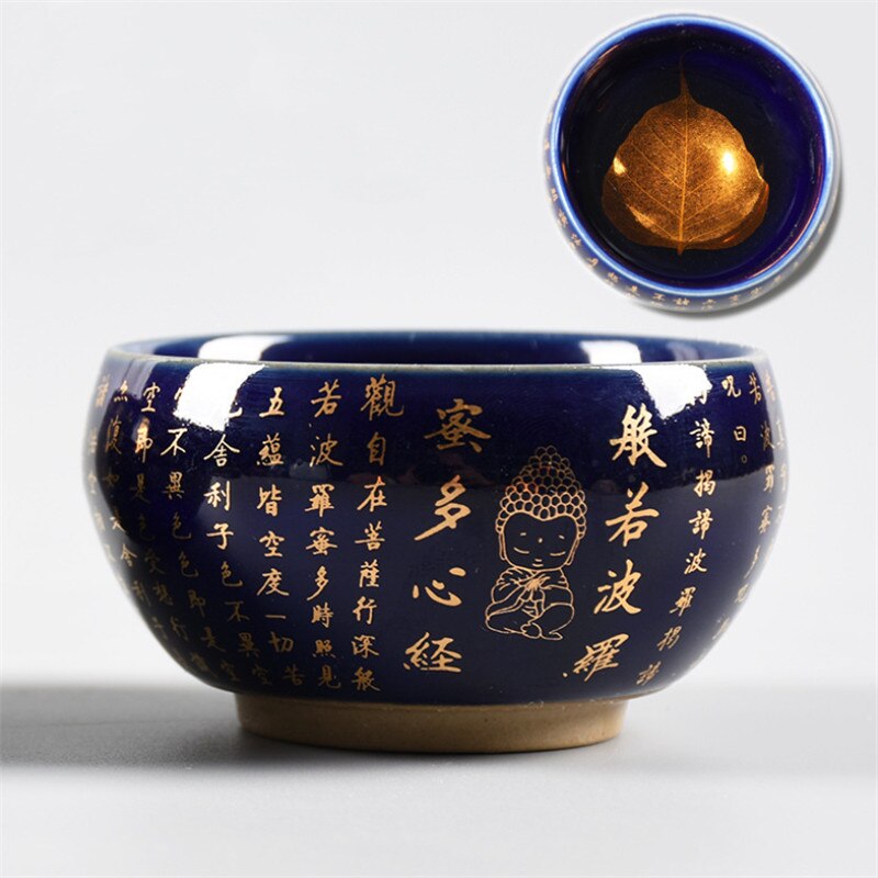 Keramisk hjerte sutra tekop porcelæn blad mester te kop zen buddha kontor vand krus tilbehør til hjemmet drinkware: E