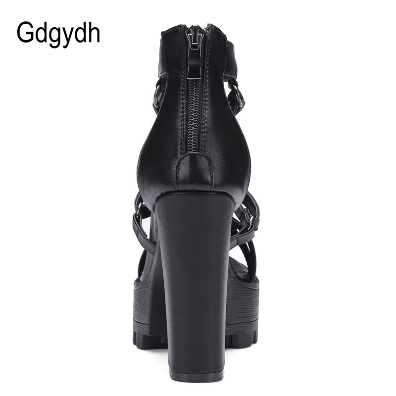 Gdgydh nouvelle femme plate-forme sandales été bout ouvert talons hauts femme fermeture éclair en cuir chaussures dames confortable grande taille 42