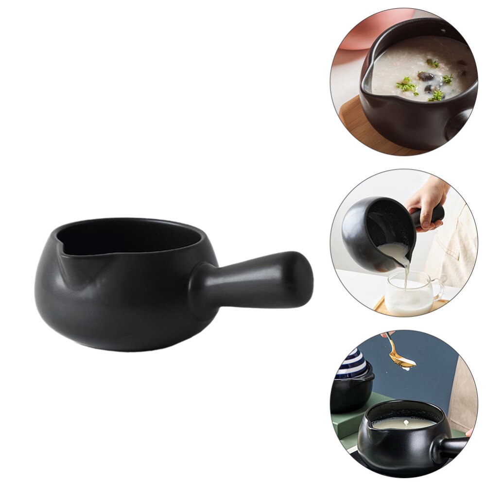 1Pc Practical Pot Ceramic Saucepan Baby Food Cooking Pot Home Cookware (Black)