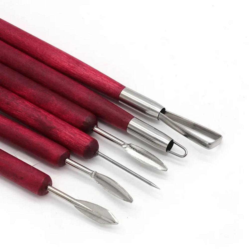 6 unids/set herramientas de alfarería cuchillo de alambre de doble punta de madera roja para reparación de arcilla, juego de herramientas de tallado de escultura de arcilla Kit de herramientas de cerámica