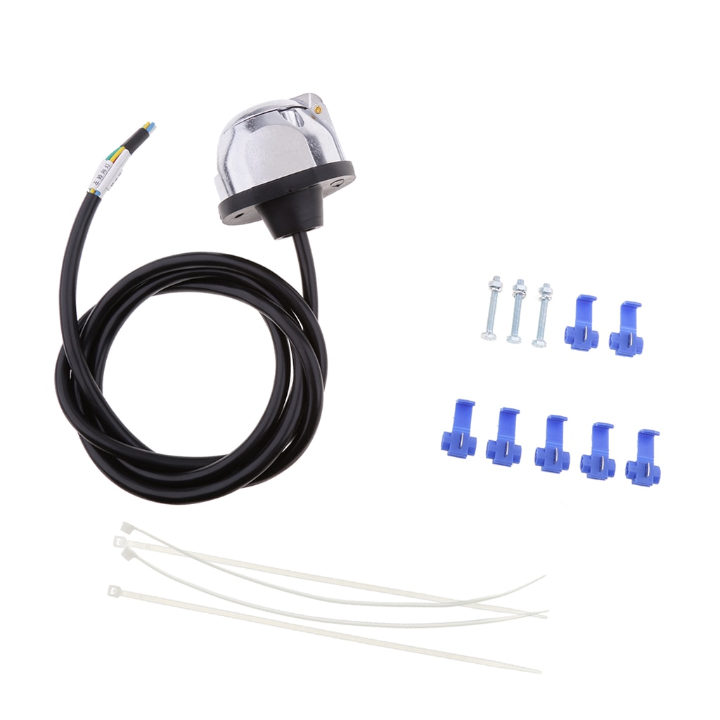 Round 7 Way Pin Trailer Boat Light Socket Connector Wire Line Weather Proof