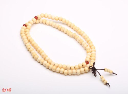 Collar de cuentas de madera para oración, budismo tibetano, 108: White wood 6mm