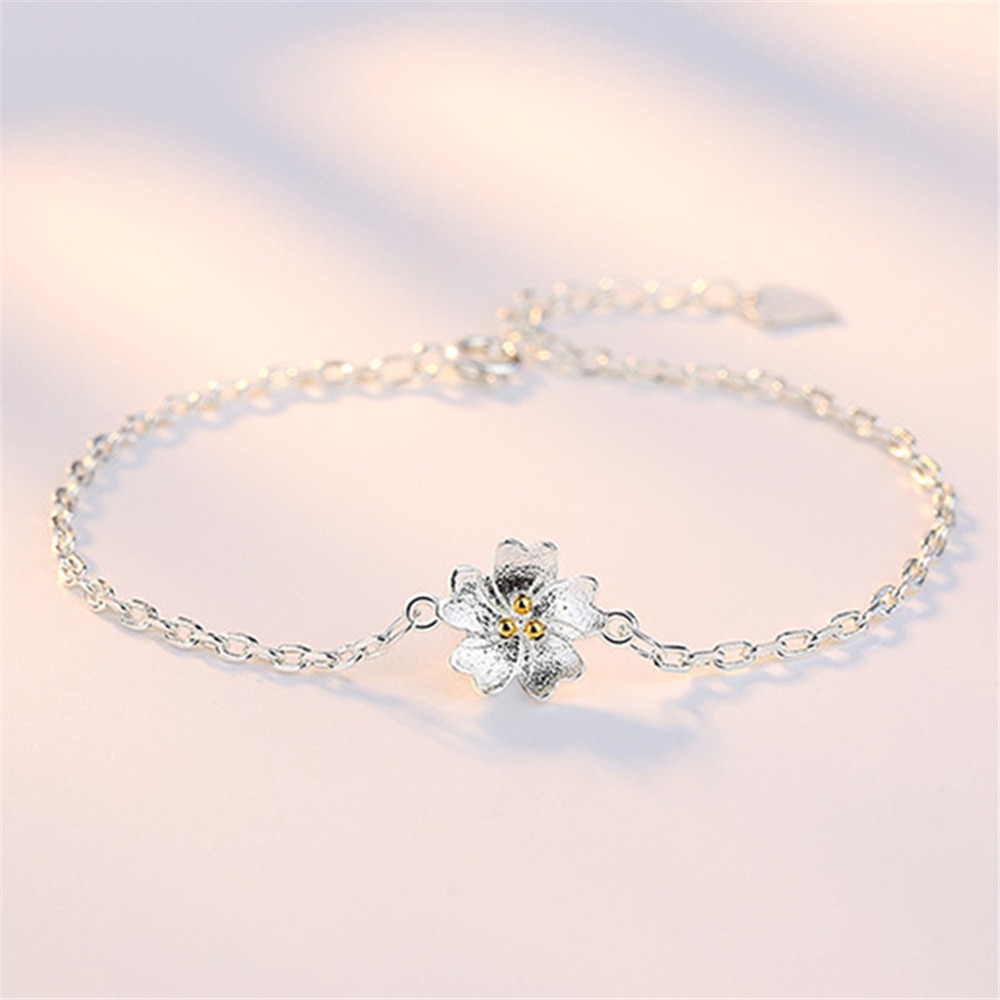NEHZY nouvelle simple femme fleurs argent bracelet tempérament frais cerise chaîne bracelet bijoux