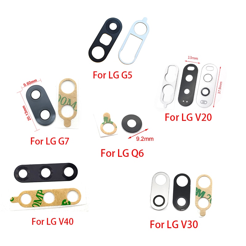 Couvercle d'objectif de caméra arrière en verre pour LG V20 V30 V40 G5 G7 Q6, pièces de rechange avec autocollant adhésif, 2 pièces
