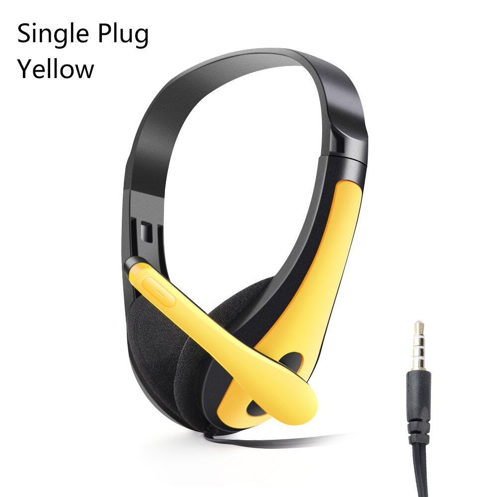 1PC 3.5mm Microphone Headset Noise Cancelling Stereo Headset Head Headphone Earphones For PC Computer Phone: yellow Single Plug