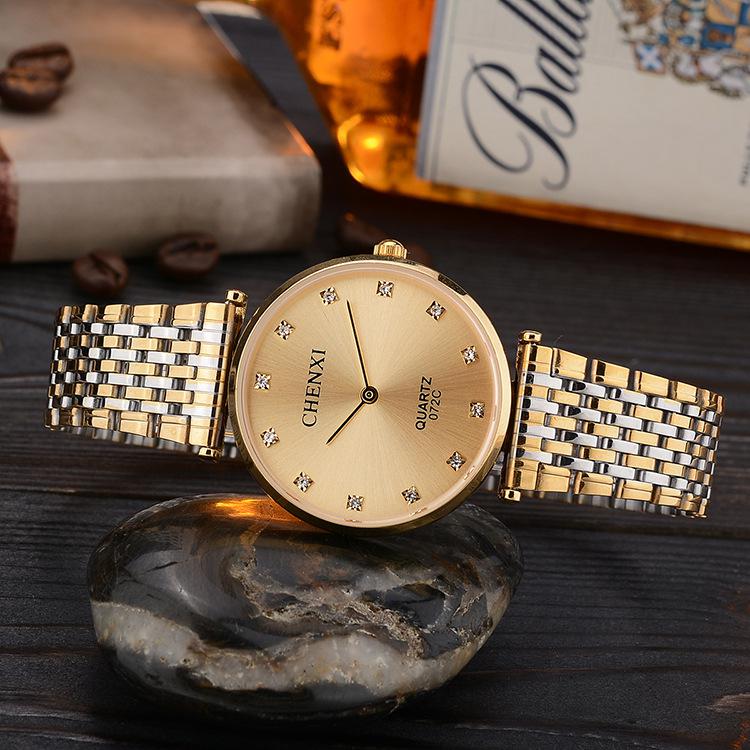 Chenxi Brand Casual Koppels Horloges Zakelijke Stijl Man Vrouw Goud Roestvrij Staal Waterdichte Quartz Charms Jurk: Gold Small Size