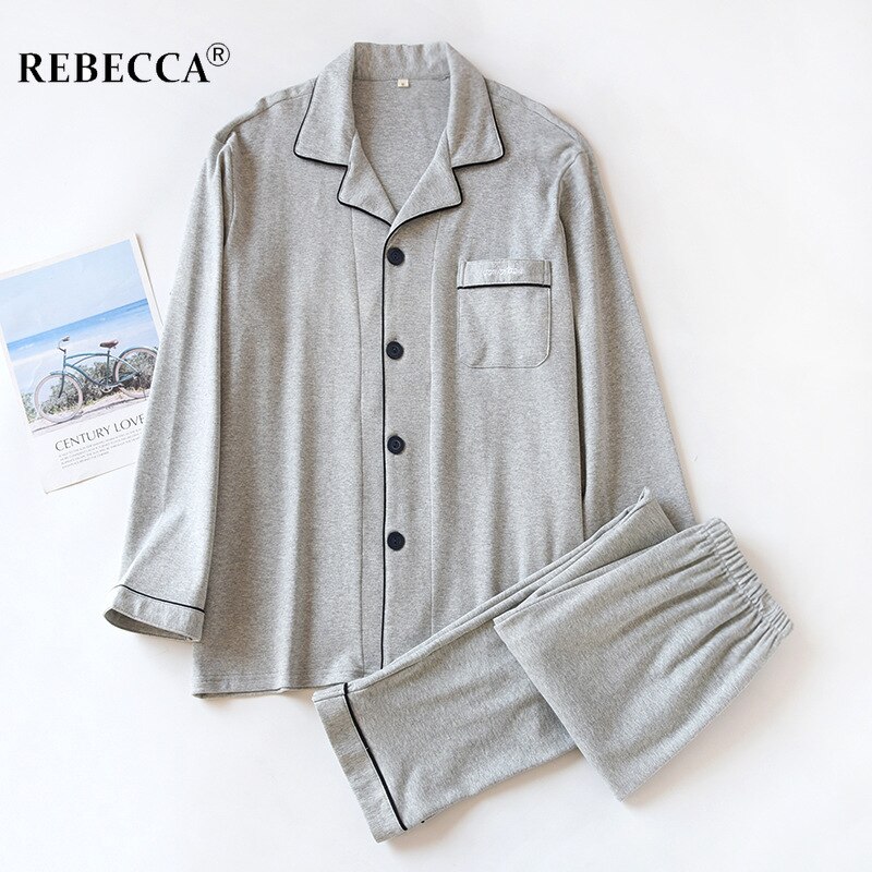 Pijama de algodón grueso para hombre, ropa de dormir de manga larga y pantalones largos, Color sólido, para primavera y otoño, para el hogar