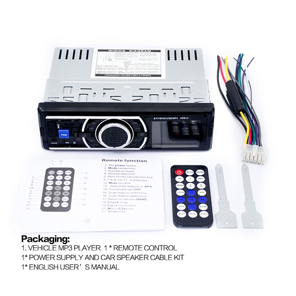 DC 12V Bluetooth Car Stereo Audio MP3 Player 60W*4 FM Radio Aux Input Receiver Car HandsFree SD USB with Remote