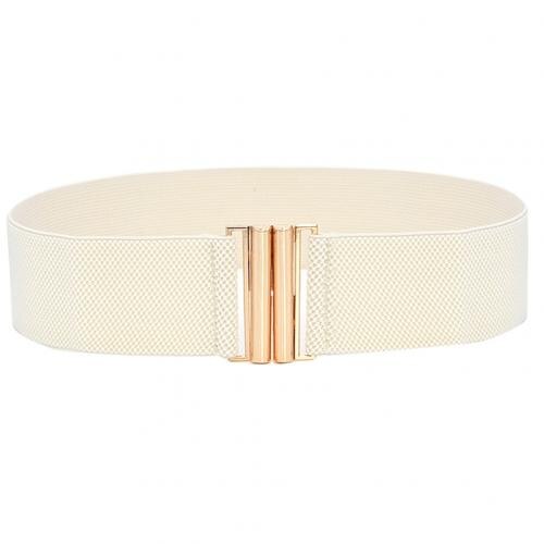Cinturón de cuero de imitación ancho con hebilla de Color sólido para mujer, cinturón elástico para pantalones vaqueros: Beige White