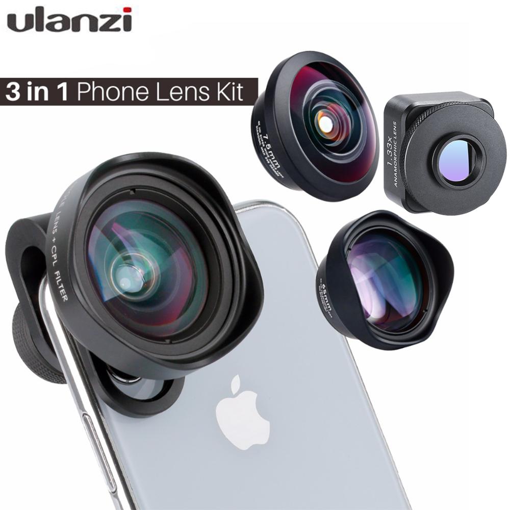 Ulanzi Mobiele Telefoon Lens 17Mm Groothoek Lens Met Cpl Filter 1.33X Anamorphic Tele 75Mm Macro Lens voor Iphone 12 Pro Max