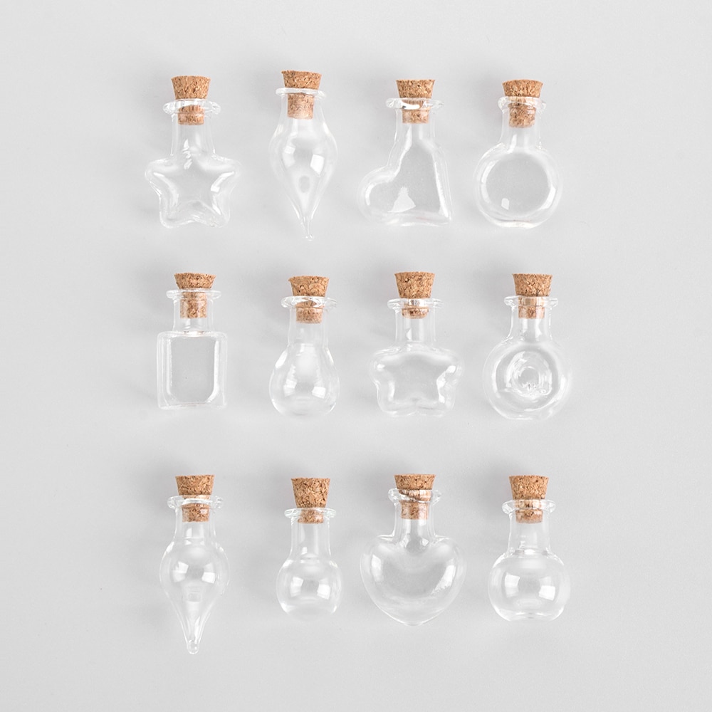 5Pcs/Pack Mini Glass Cork Bottles Empty Sample Jars Wishing Bottle Wedding Home Decoration Pendants Cork Stopper Storage Vial