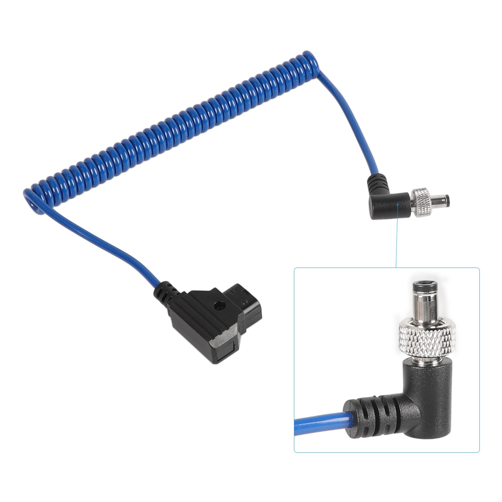 CAMVATE Universal Monitor Power Supply Coiled Cable D Tap To DC 2.5mm Right Angle With Lock (Blue)
