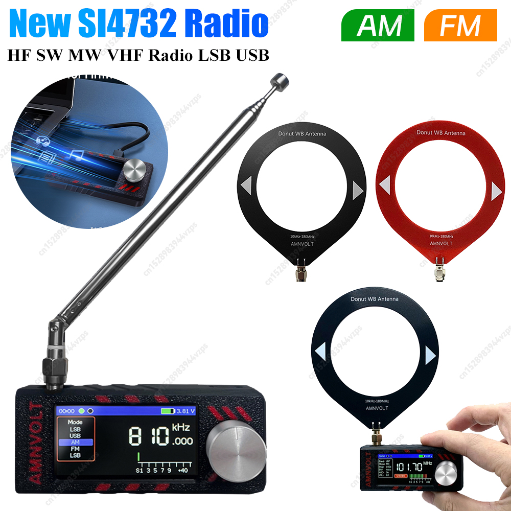 0.5-108mhz SI4732 Radio LSB USB AM FM FM/AM Radio HF SW MW VHF Radio Portable Radio 1.9inch IPS ESP-32-S3 Pocket Radio