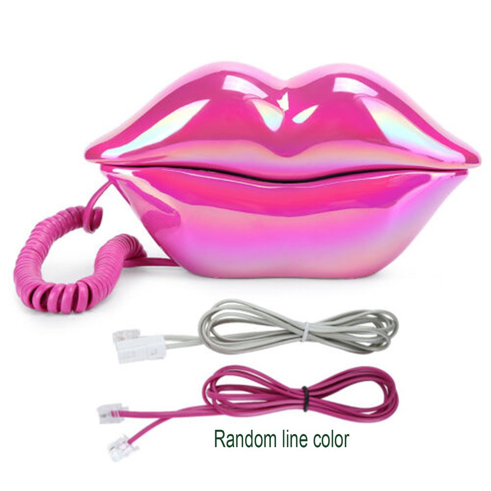 European Style Wired Telephone Corded Funny Lips Shaped Landline Telephone for Home Ofiice For Women: rose red