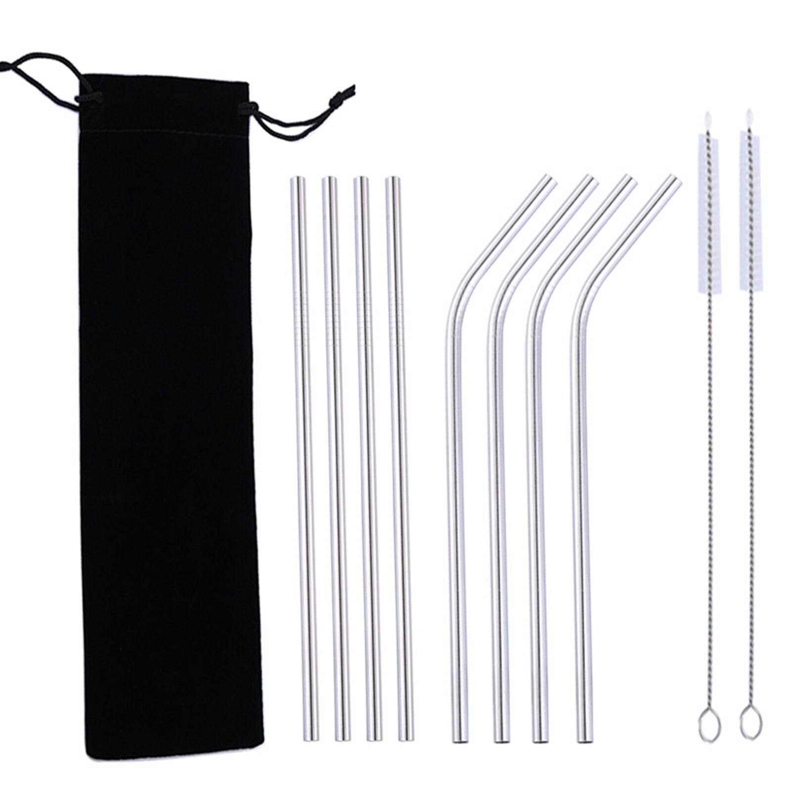 10pcs/set Cocktail Party Bar Reusable Straws Cleaning Brushes Long Birthday Wedding Coffee Drinking Festival Stainless Steel: A