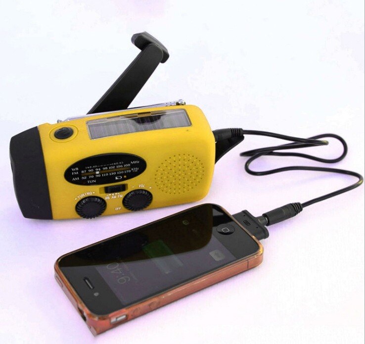 Opwindbare zonne-radio, noodradio met handzwengel, dynamo-radio met oplaadbare usb-telefoonlader, zaklamp voor noodgevallen: Geel