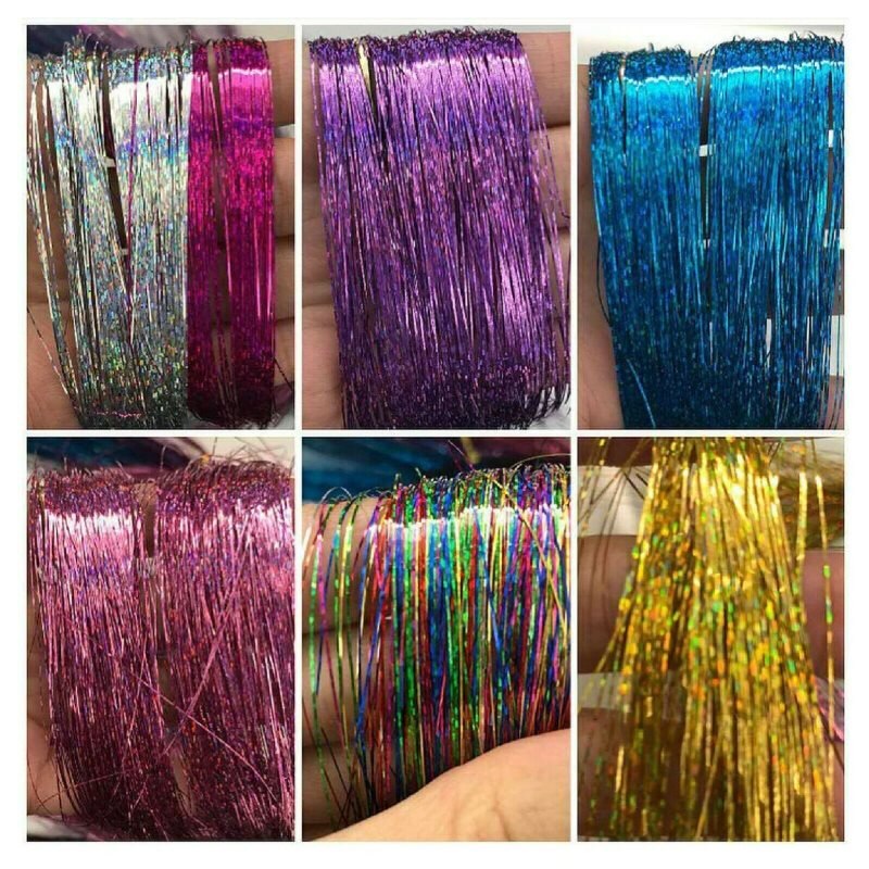 Extensions de cheveux scintillants holographiques pour femme, 200 mèches, 90cm, style Hippie