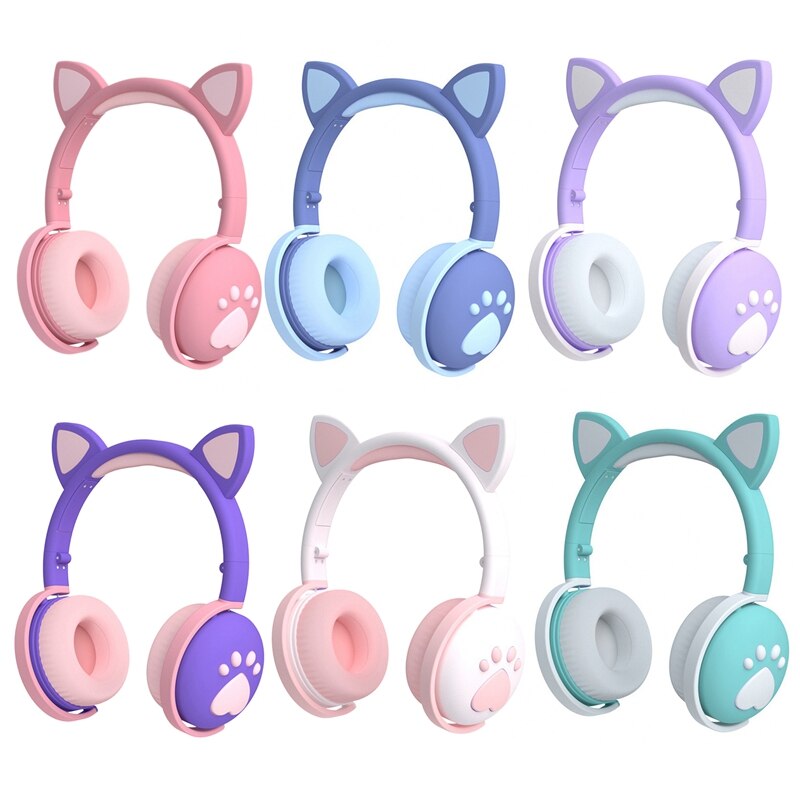 Cat Headset with Mic Kids Bluetooth 5.0 Cute LED Light Noise Stereo