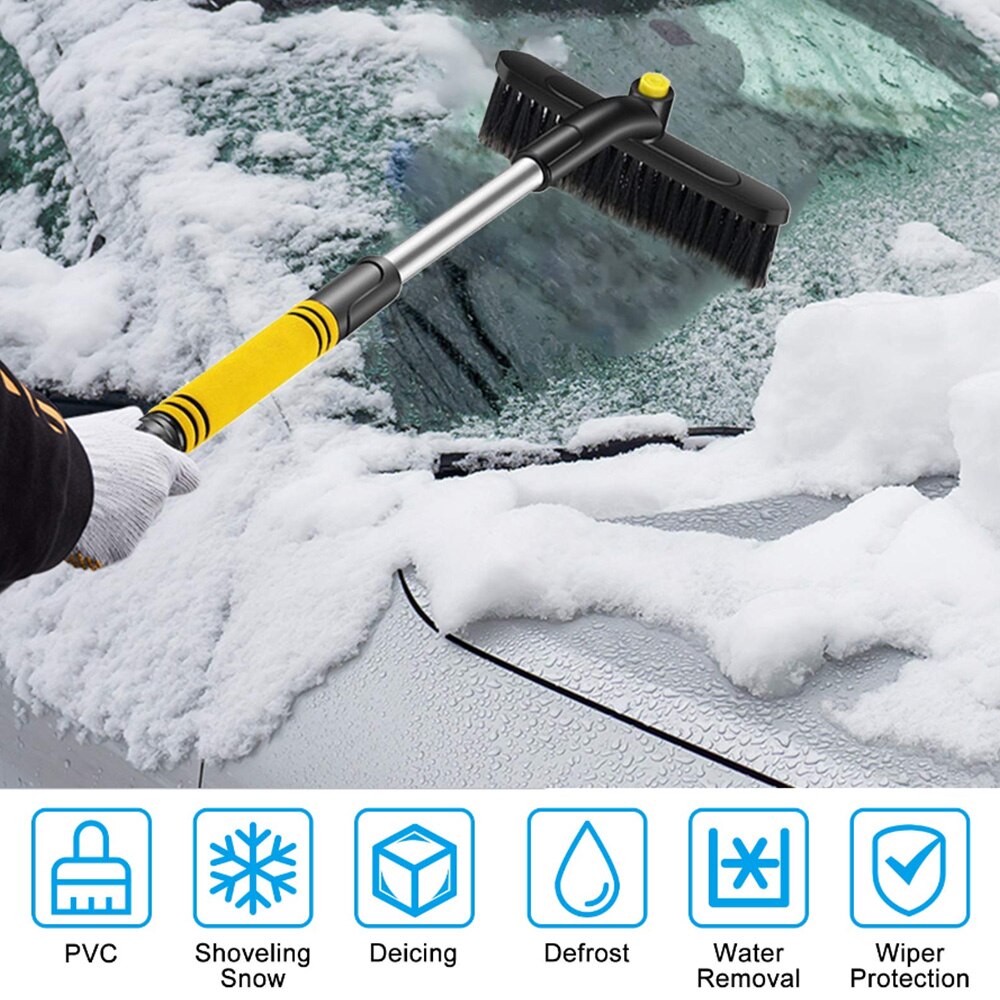2 in 1 Car Ice Scraper with Broom Retractable Multifunctional Snow Brush with Rotatable Head for Car Truck SUV Windscreen