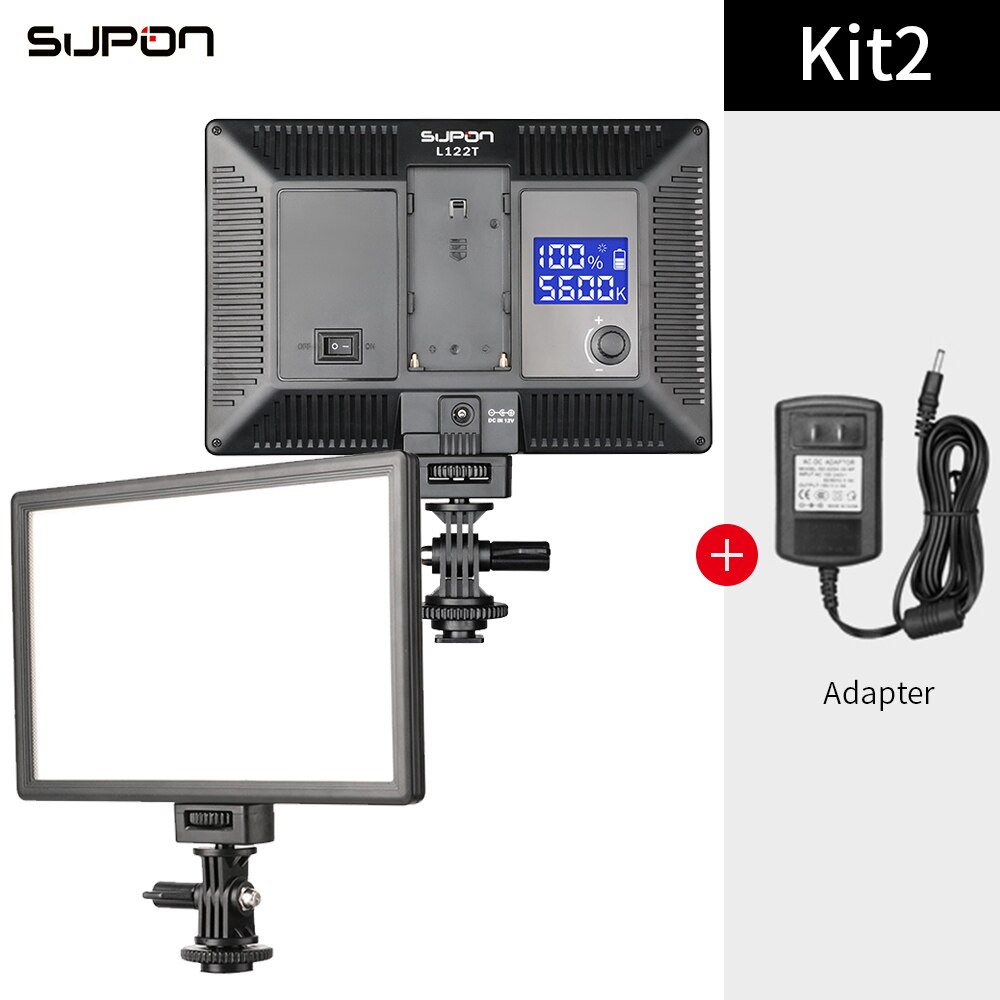 SUPON L122T LED Video Licht Ultra dünne LCD Bi-Farbe &Ampere; Dimmbare DSLR Studio LED Licht Lampe Tafel für kamera DV Camcorder: L122Tand Adapter