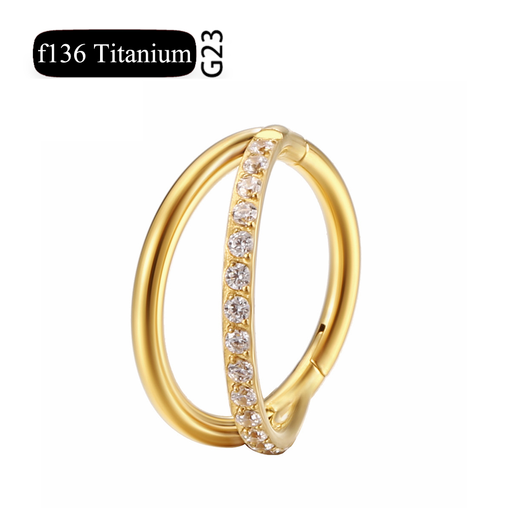 F136 Titanium 16G Scharnierend Segment Neusring Zc Septum Clicker Daith Oorbellen Hoepel Oor Kraakbeen Tragus Helix Piercing Sieraden: WHITE / Goud-kleur