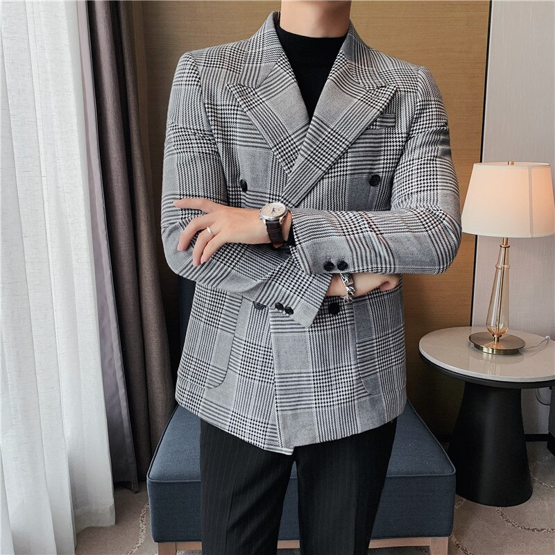 Brand Clothing Men Double Breasted Leisure Suit Jackets/Male Slim Fit Business Paid Slim Fit Luxury Tuxedo Plus size S-3XL