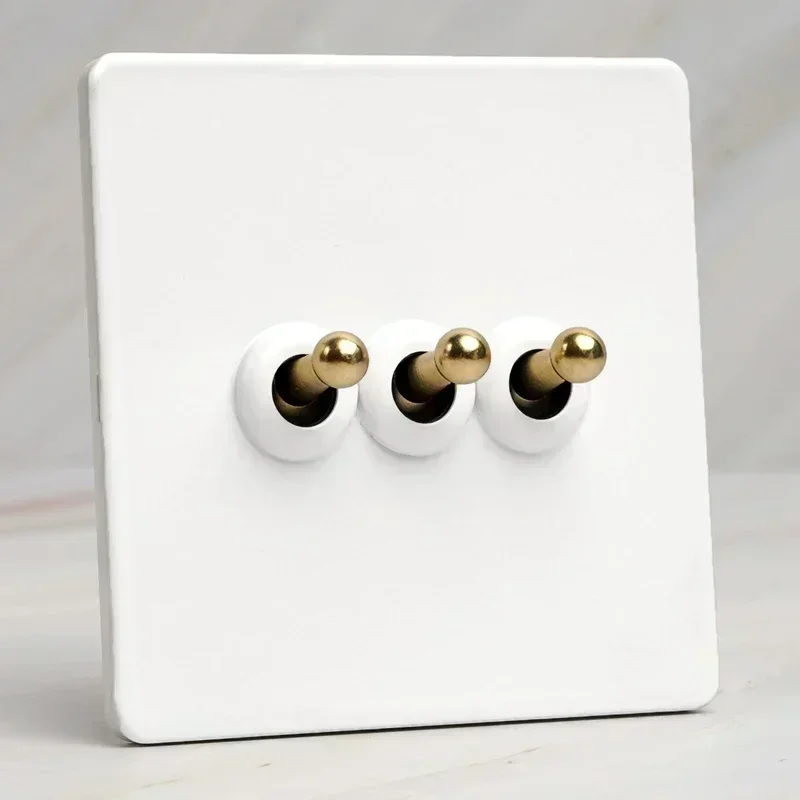 86 Type Retro White Wall Lamp Brass Lever Toggle Switch 1-4 Gang 2Way stainless steel EU FR UK Universal wall socket AC110-250V