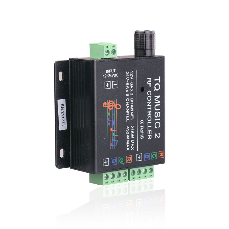 DC12V DC24V LED RGB strip light controller with music rhythm control function, 2.4G RF remote controller, with AUX input