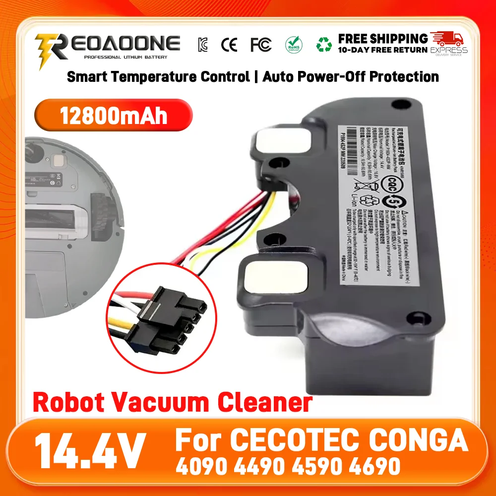 For CECOTEC CONGA 4090 4490 4590 4690 Robot Vacuum Cleaner Accessories Spare Parts Tool Original 6500mAh Replacement Battery
