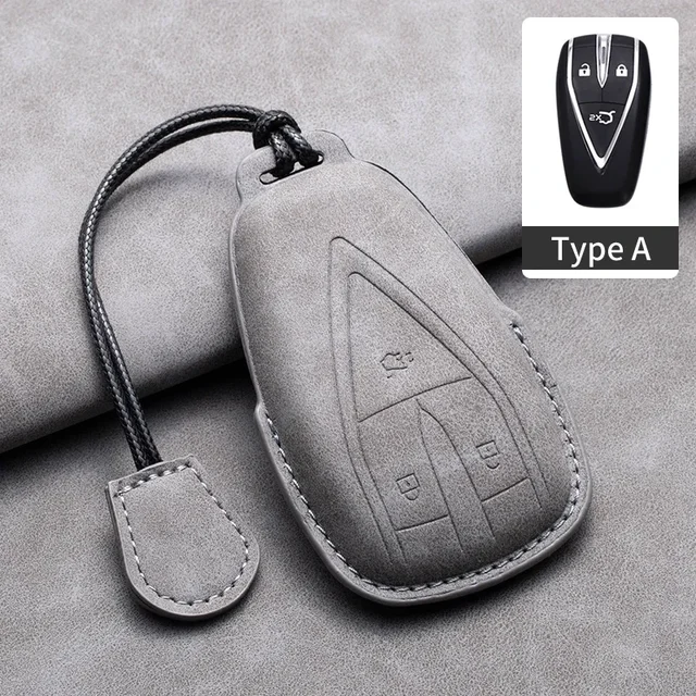 4 Buttons Car Remote Key Case Cover for Changan Deepal S7 SL03 Leather Car Key Shell Fob Holder Protector Keychain for Deepal: GRAY