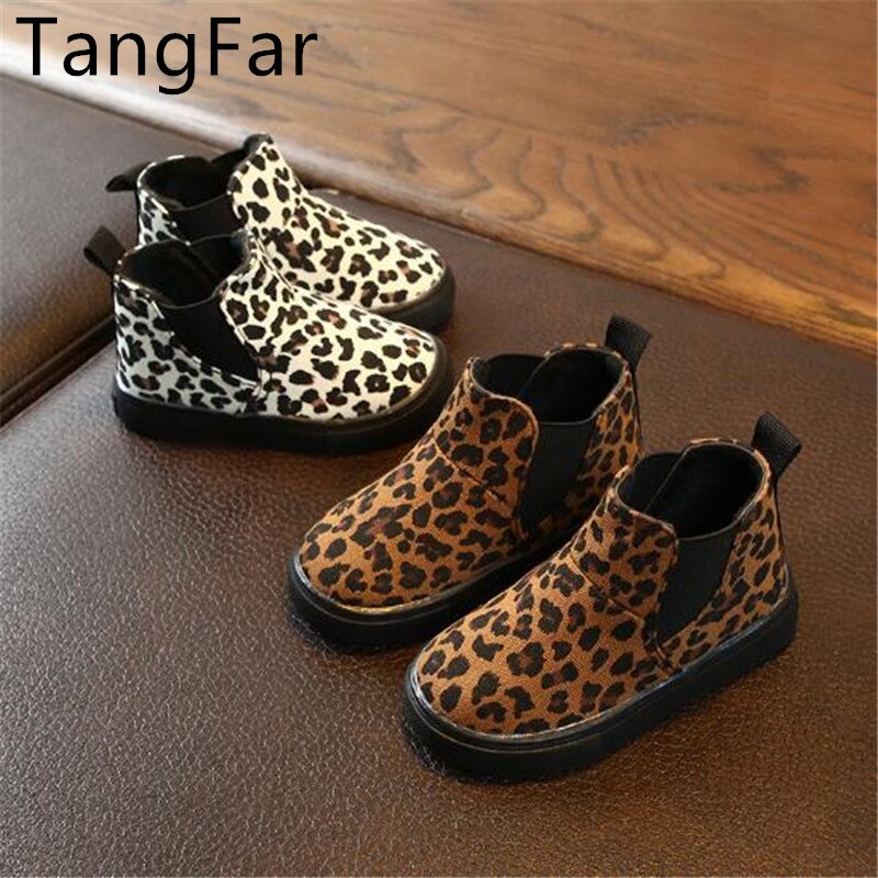 Bottines simples pour enfants | Collection automne hiver, imprimé léopard, bottines pour garçons et filles, bottines antidérapantes en molleton fin, Botas de cheville imperméables pour enfants