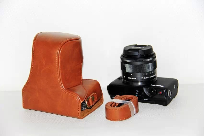 Funda de cuero PU para cámara Canon EOS M10 EOS M100 EOS M200, bolso de hombro protector con correa