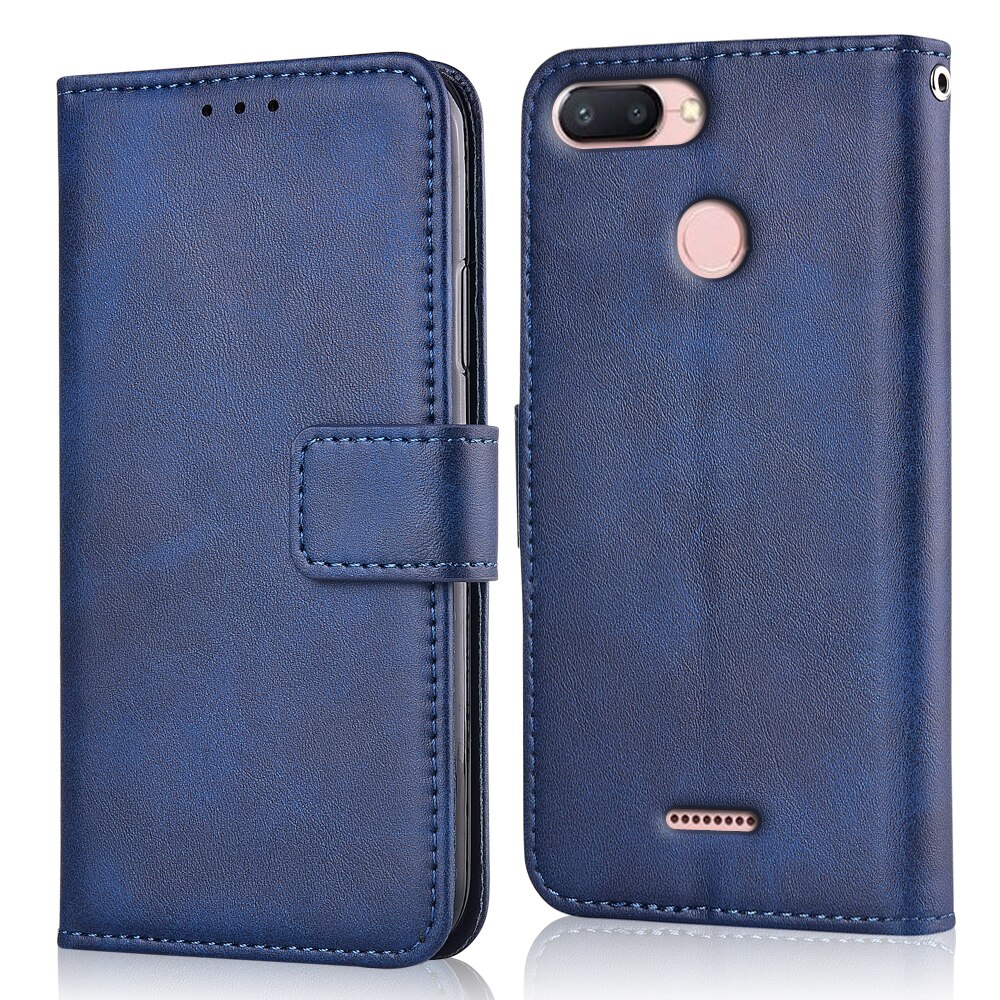 Til på xiaomi redmi 6 cover redmi 6 cover flip tegnebog læderetui til xiaomi redmi 6 cover coque telefon taske: Niu-mørkeblå