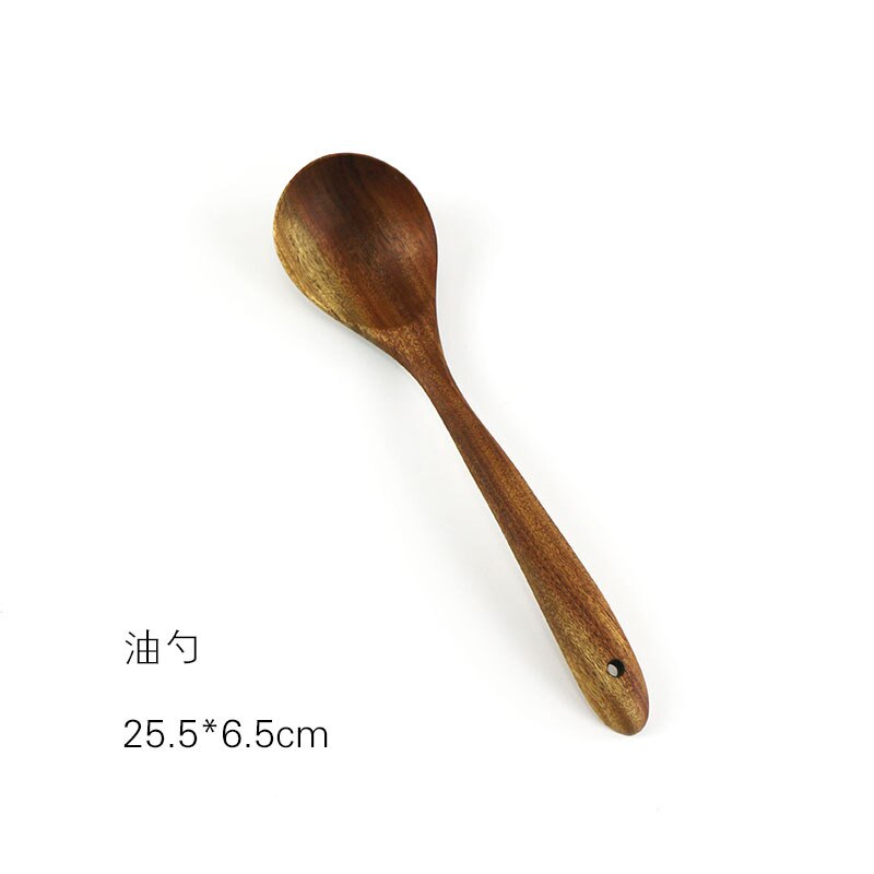 1PC solid wood soup spoon rice spoon tableware cooking long handle wooden shovel household kitchen shovel cooking spoon set: B