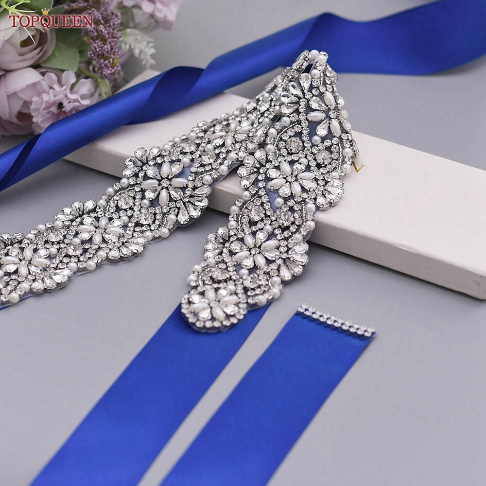 TOPQUEEN S04B damski luksusowy pasek srebrny Rhinestone pas biodrowy ślub kobieta pas pas ślubny aplikacja pasy dla kobiet szeroki