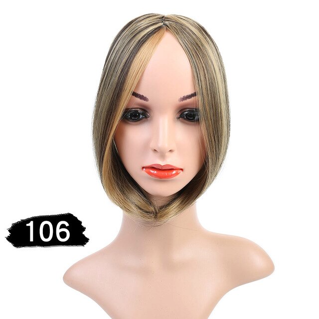 Talang naturlig pannelugg hårforlengelse på begge sider varmebestandig syntetisk pannelugg hårstykke svart rødbrun: 106