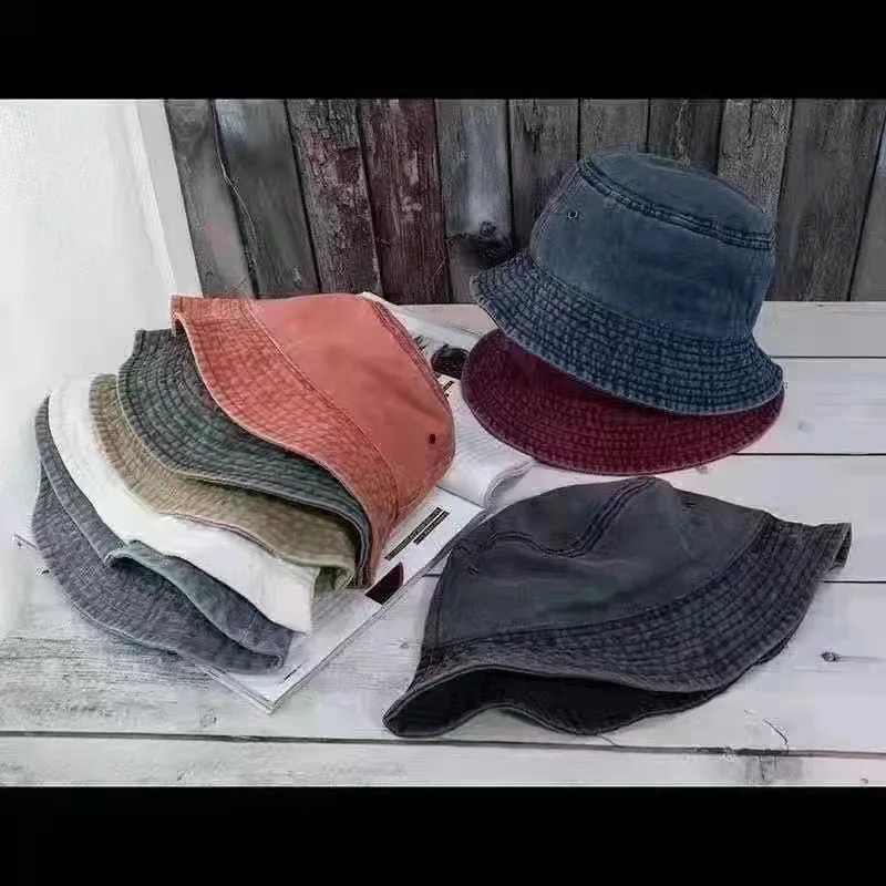 Kvinner retro denim vasket bøttehatt bomull sammenleggbar fiskerhatt menn utendørs solkrem fiske jakthatt strandhatt
