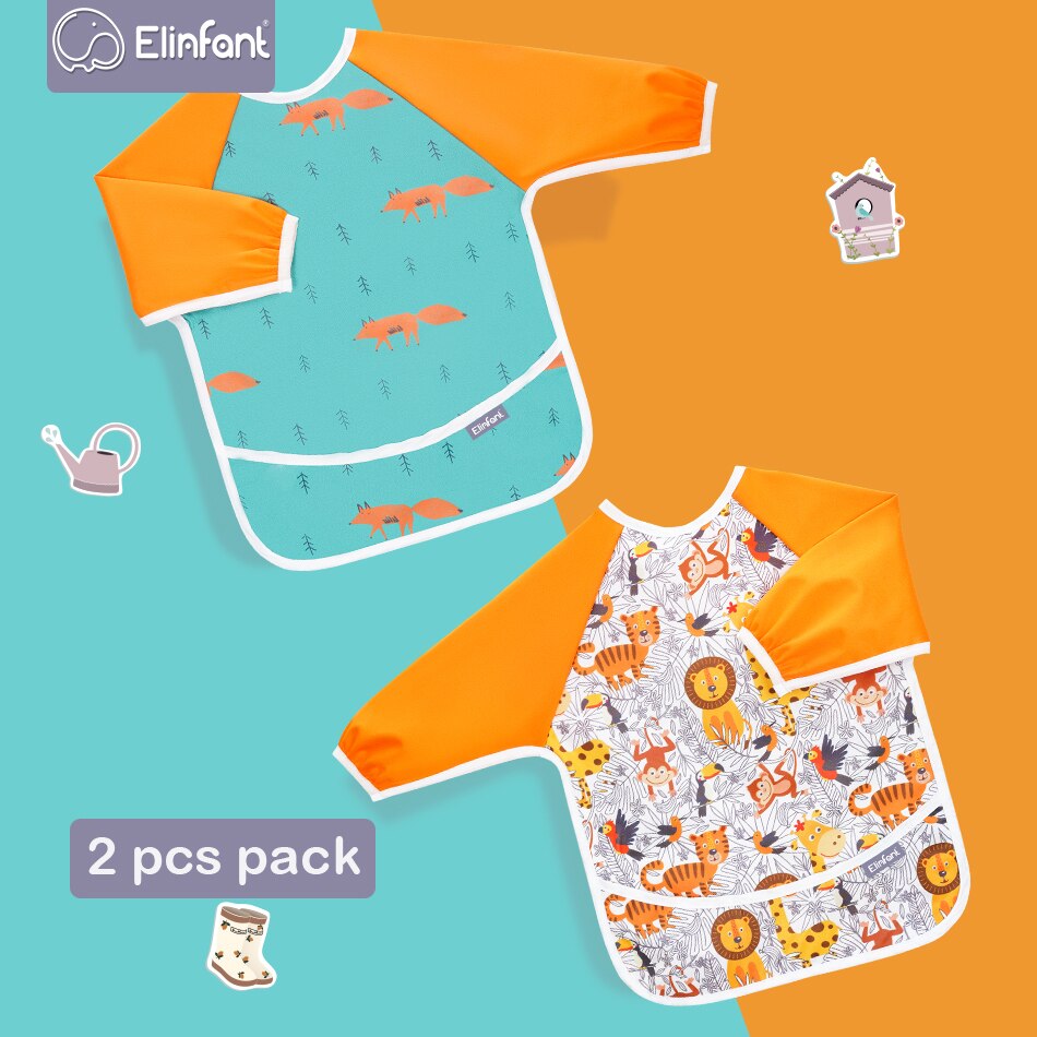 Elinfant Lange Mouwen Slabbetjes Waterdichte Baby Bib En Peuters Met Pocket Licht Gewicht Bib Wasbare One Size Feeding Slabbetjes
