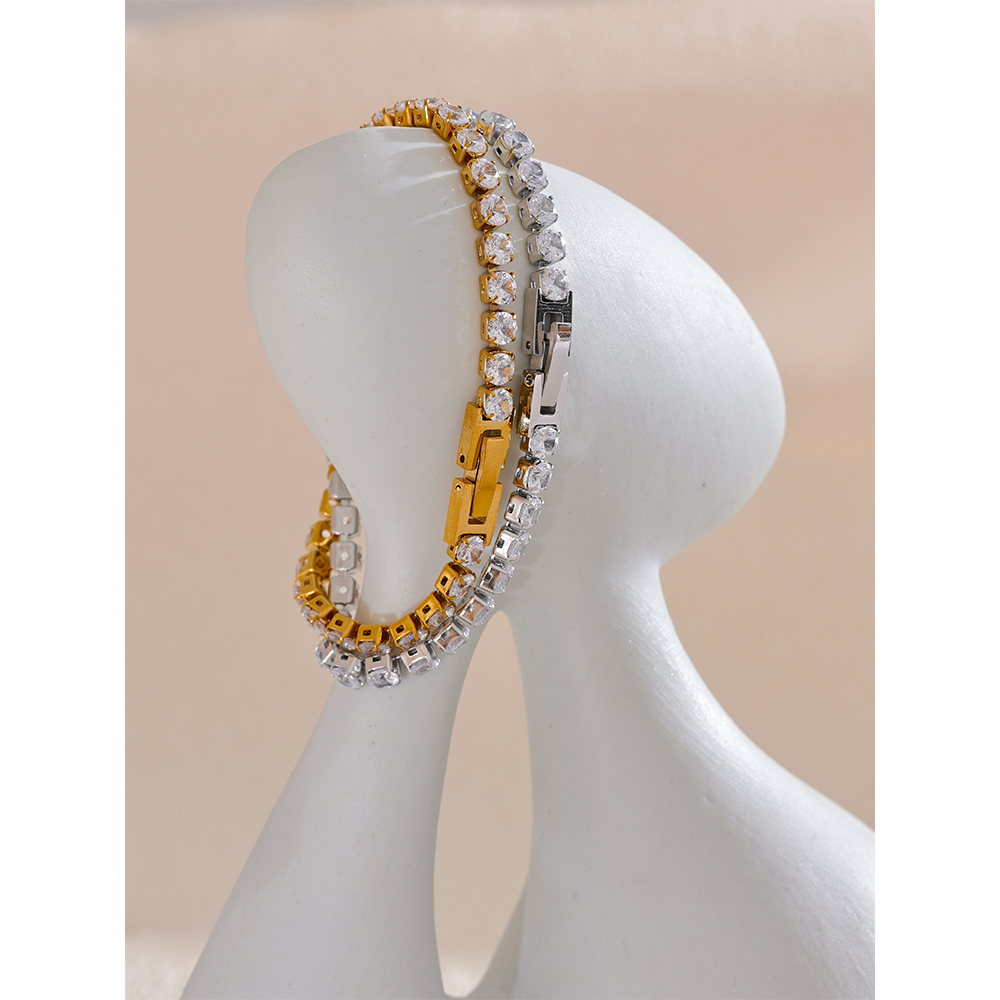 Yhpup-pulsera de cadena de circonita cúbica brillante para mujer, brazalete de acero inoxidable, joyería Premium exquisita, 4mm, ,