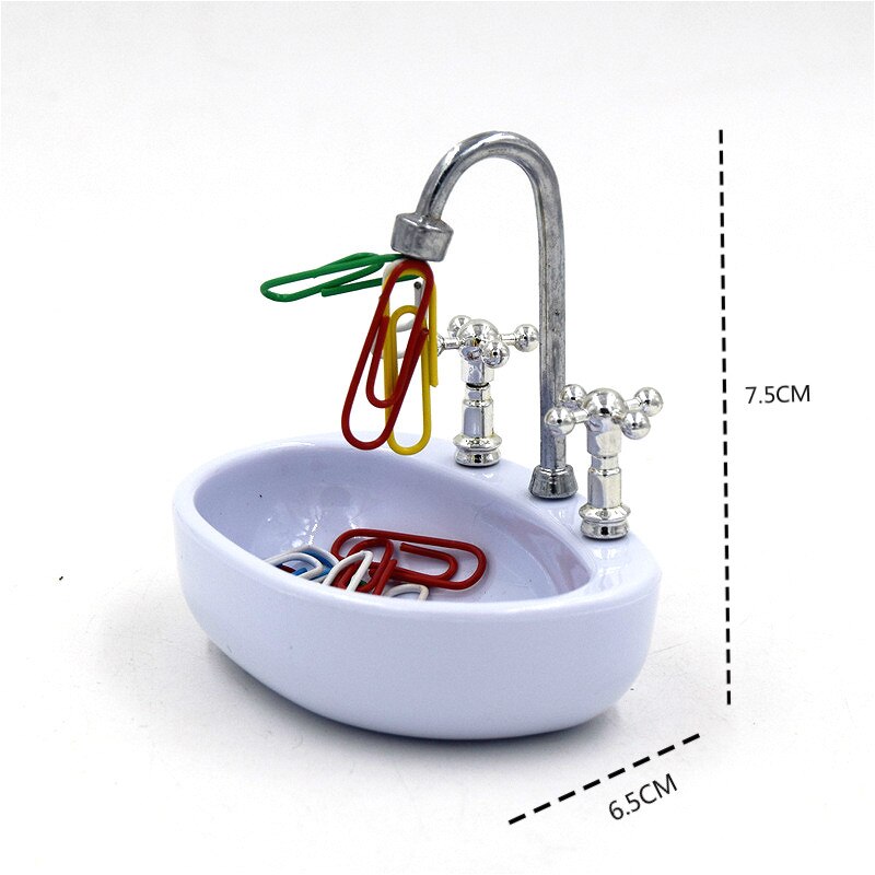 Caja de plástico creativa con forma de fregadero para Clip de papel, Pin magnético, dispensador, organizador para cosméticos, accesorios de oficina