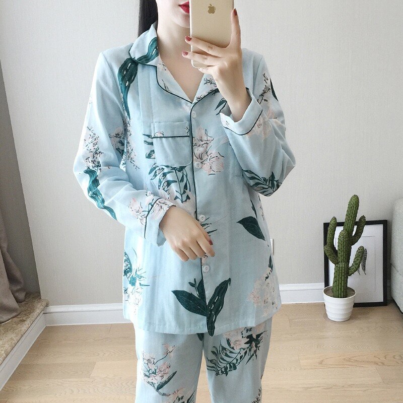 Pijamas de lactancia de Primavera de maternidad de manga larga para amamantar pijamas de 100% algodón para mujer embarazada