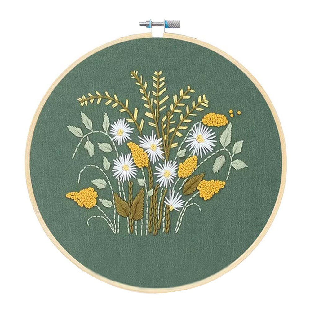 DIY Stamped Embroidery Starter Kit With Flowers Plants Pattern Embroidery Cloth Color Threads Tool Kit Handmade Embroidery: Chrysanthemum
