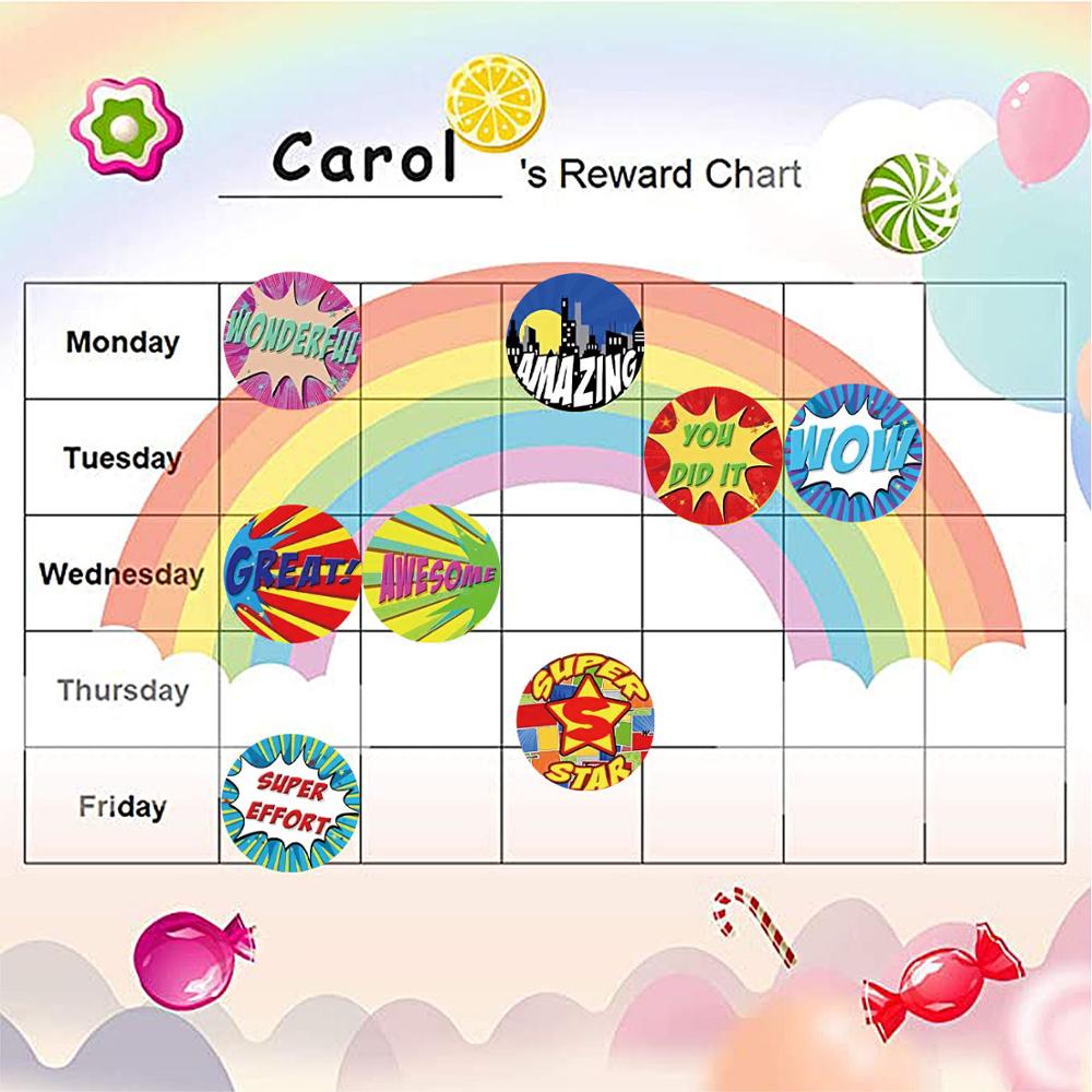 500pcs/roll English Stickers For Kids Teacher Reward Stickers School Classroom Supplies 1 inch 8 Designs Motivational Stickers