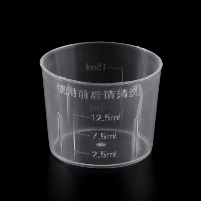Taza medidora de plástico transparente, vaso de medida graduada, vasos de medicina medidora para laboratorio, 15ml, 10 Uds.