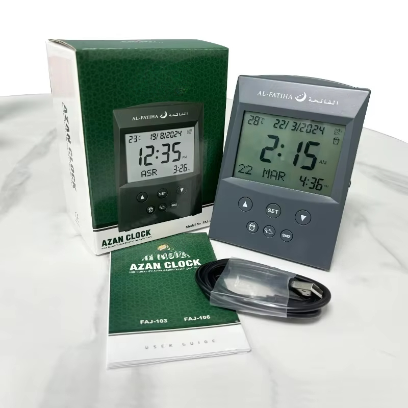 Digitale Azan LCD Schreibtisch Tischuhr Muslimische Athan Uhr Erinnerung Hijri Gregorianischer Kalender Islamische Moschee