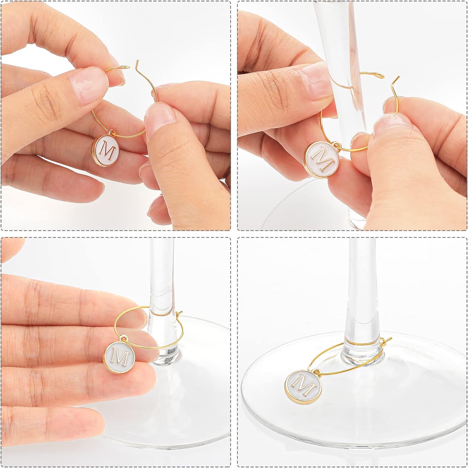 26Pcs Wine Charms for Stem Glasses with Rings Tags Letters Glass Charm Markers Wine Glass Identifier for Party Favors Decoration